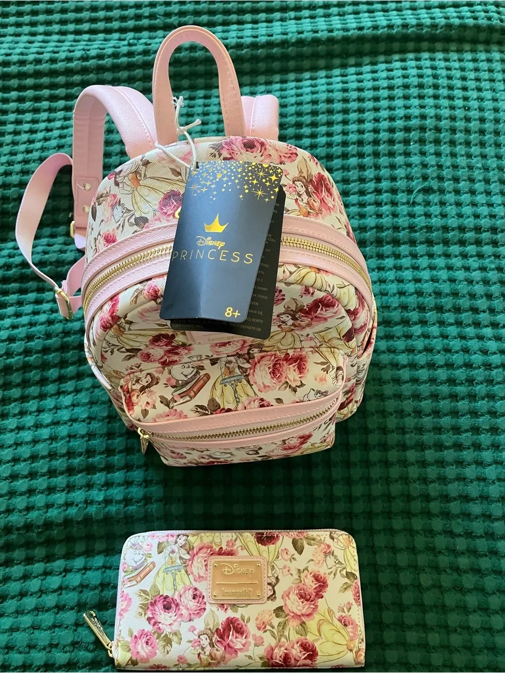 Loungefly Disney Princess Floral Mini Backpack with matching wallet- Pink Cream